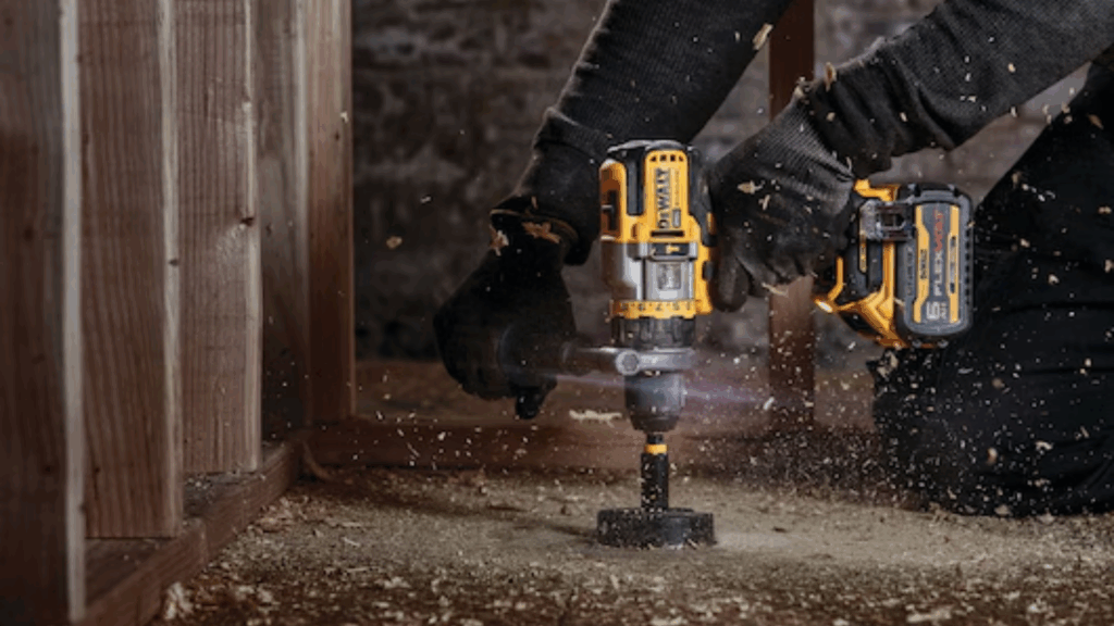 DeWalt vs Milwaukee Hammer Drill side by side comparison being used to drill into wood