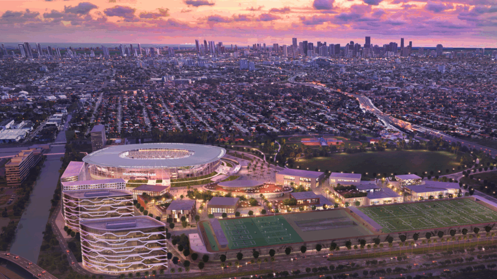 Aerial overview of MANICA’s Inter Miami Freedom Park.