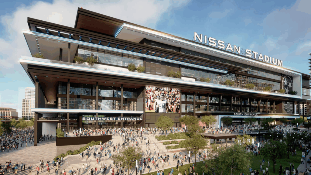 Exterior render of MANICA's new Nissan Stadium.