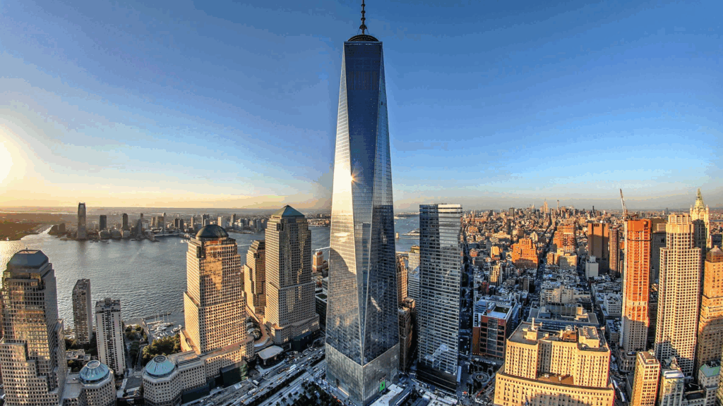 One World Trade Center in New York City currently stands as the tallest building in the United States, the tallest building in the Western Hemisphere, and the seventh-tallest in the world.