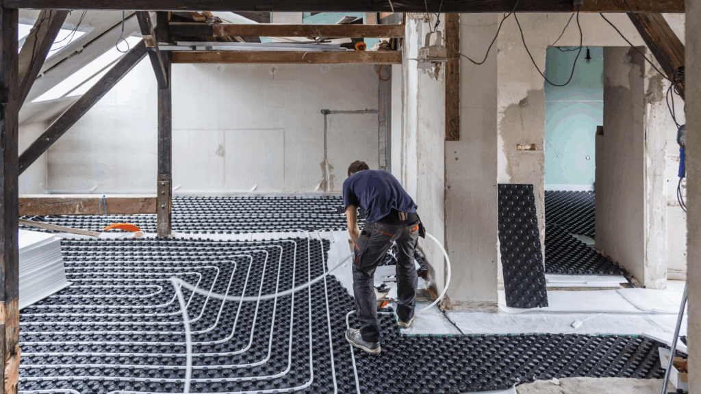 Jobs like underfloor heating installs show the pros and cons of becoming a plumber—skilled, hands-on work with real impact, but long hours, tight spaces, and physically demanding conditions.