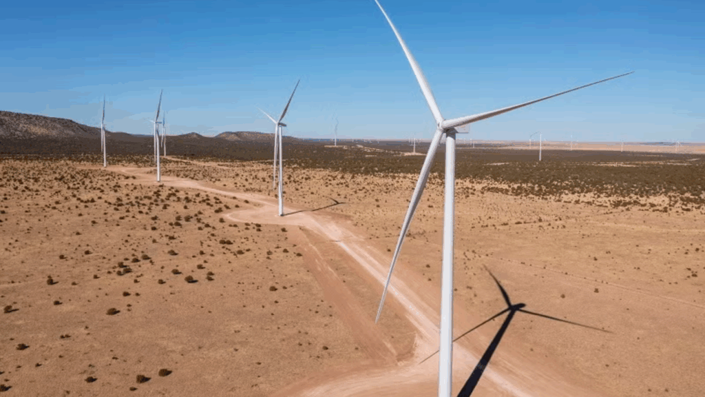 Wind turbines at the SunZia Transmission and Wind site in New Mexico