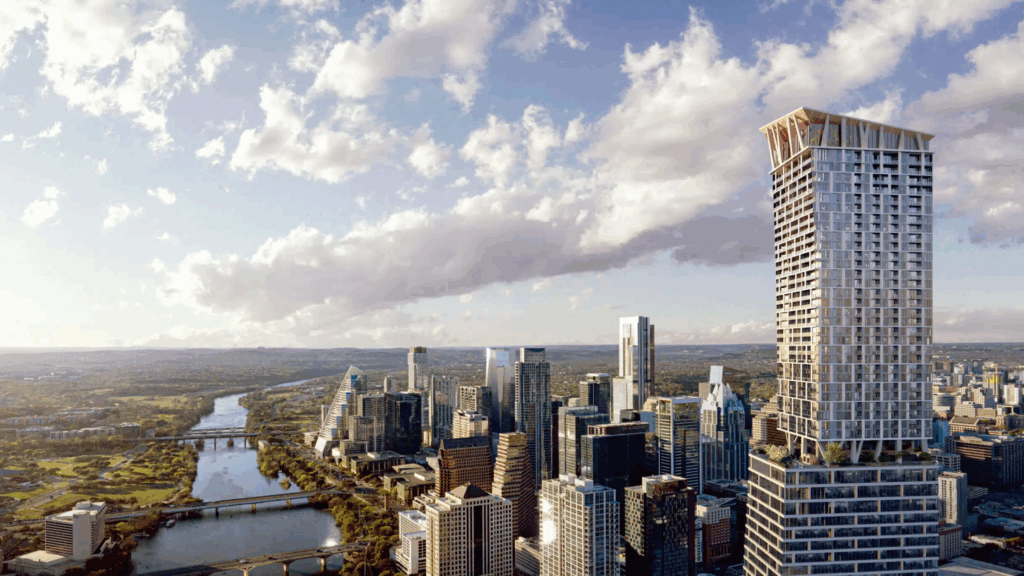 Exterior view of tower of the Waterline Austin