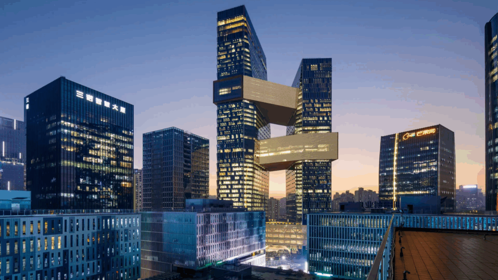 The Tencent Seafront Towers use sky bridges to connect two high-rises, creating vertical communities and redefining how teams interact at scale.