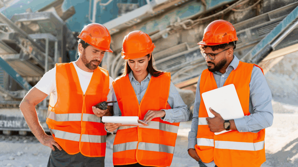 Teams reviewing plans on site as companies shift from short-term hiring to long-term workforce development in the skilled trades.