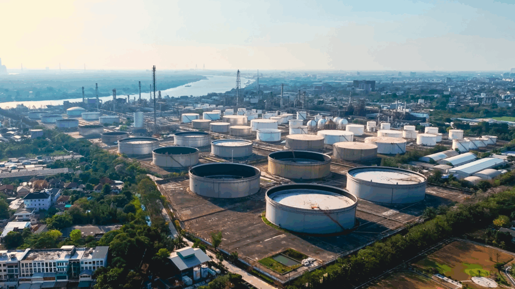 Aerial view of oil refinery