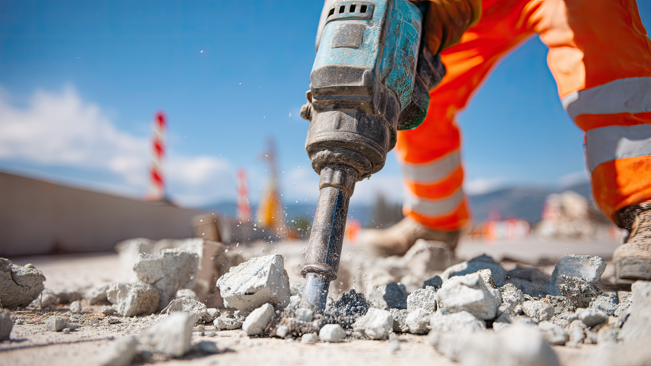 Construction worker with jackhammer getting vibration exposure