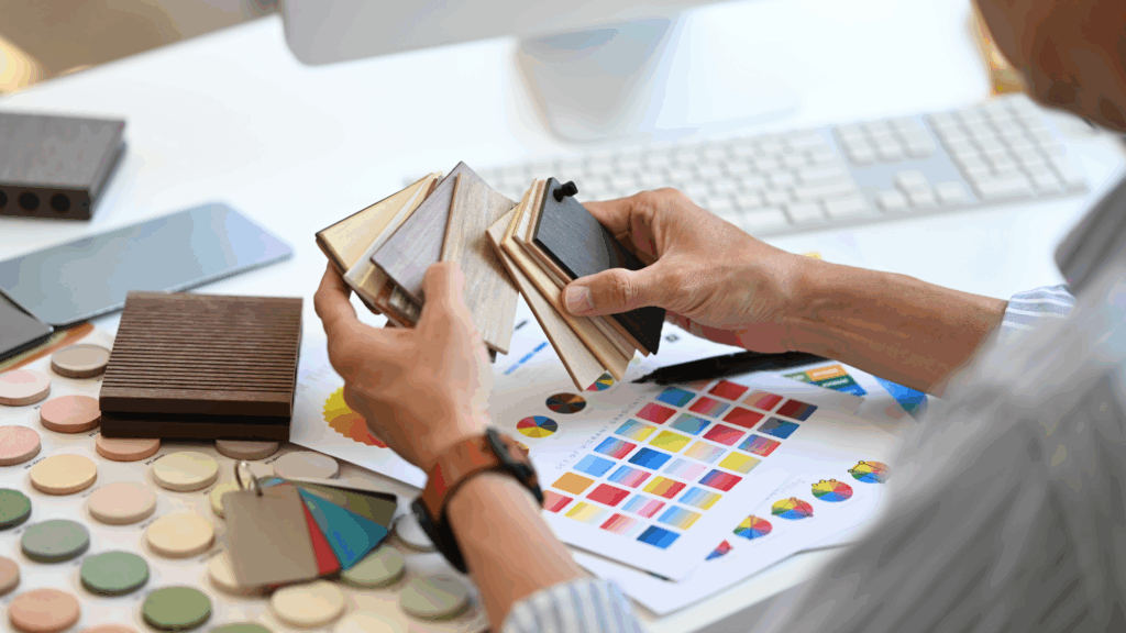 Becoming an interior designer involves coordinating materials