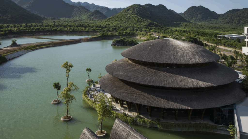 Vedana Restaurant in Ninh Binh, Vietnam is an example of a commercial bamboo building