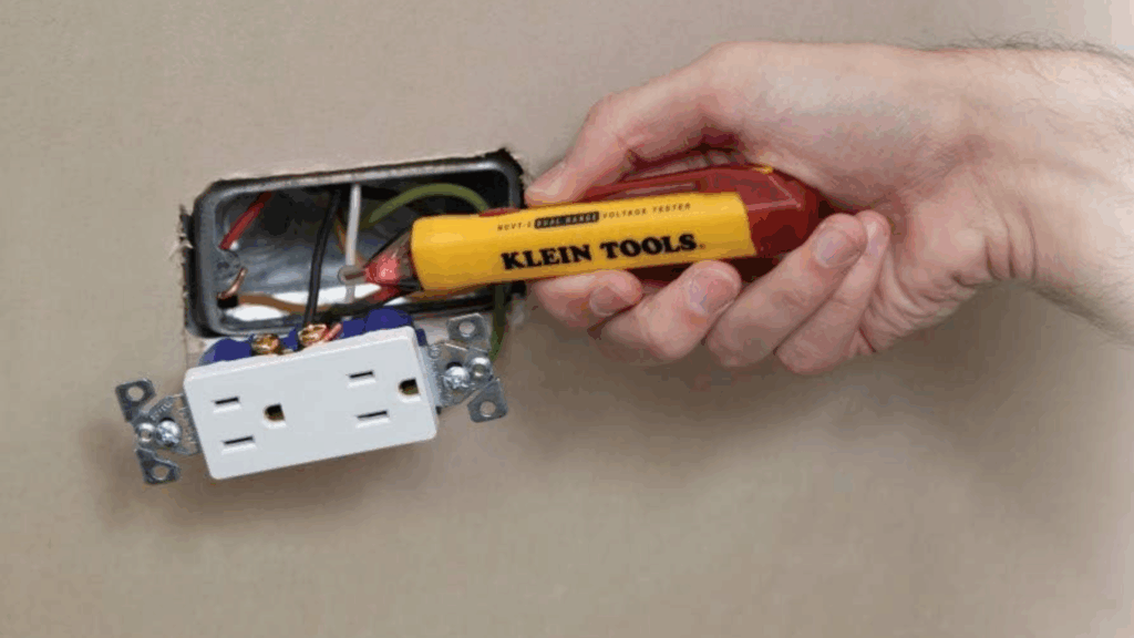 A non-contact voltage tester helps electricians verify whether a circuit is live before touching wires or devices