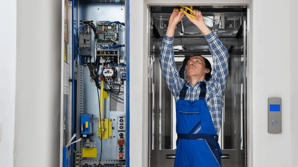 Elevator mechanic working on electrical